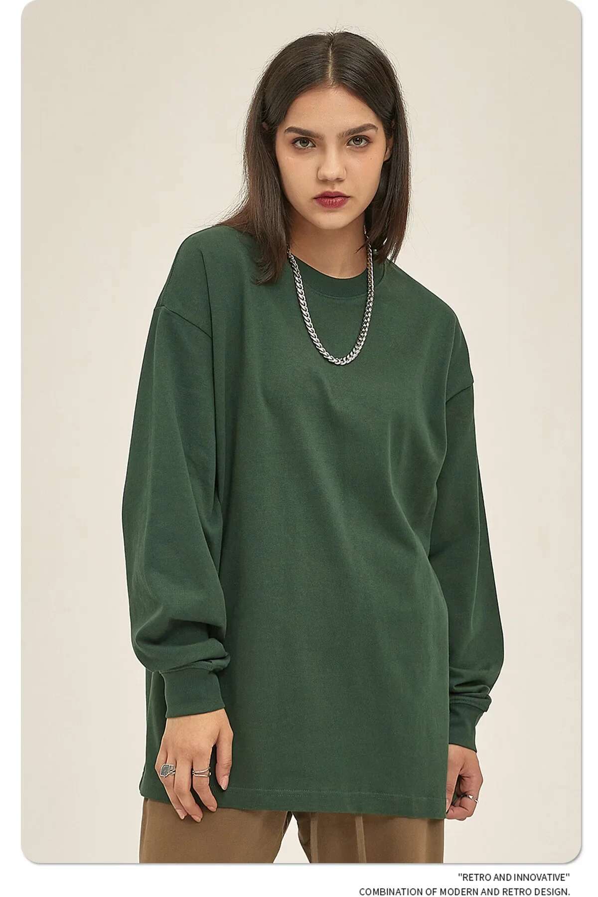 Men's Women's Trendy Brand Heavy 305 Grams Loose Long-Sleeved T-Shirt 12-Color European And American Pure Cotton Top