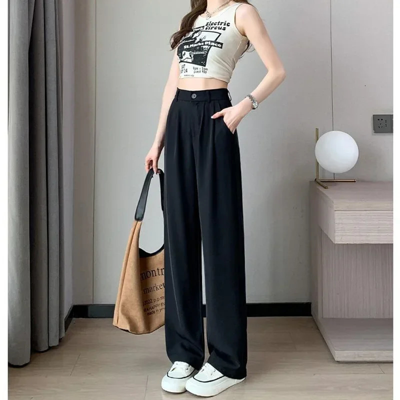 Women Suit Pants Lady Baggy High Waist Wide Leg Solid Color Trousers Female er Straight Leg Mom Classic Office Pant Slacks 250303