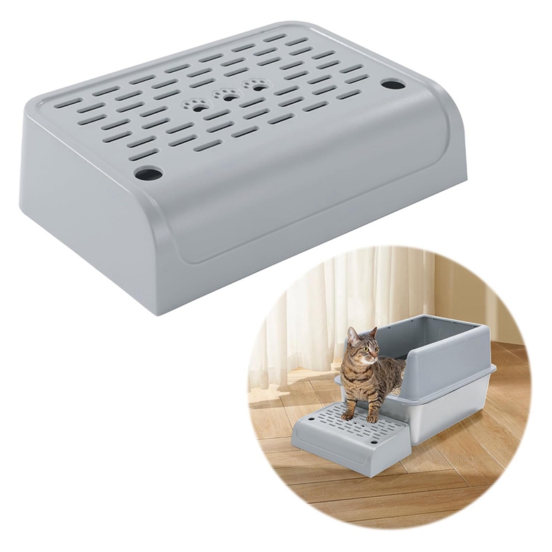 ABKP-Cat Litter Box Ramp With Filter Function, Double Layered Self-Cleaning Cat Litter Box Litter Trapper With Storage