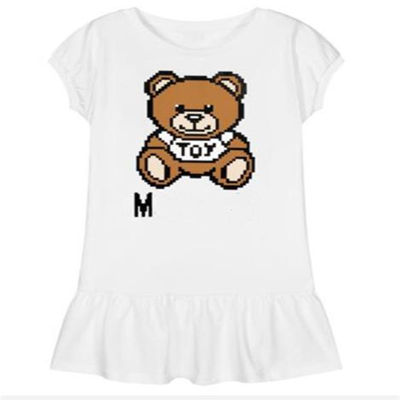 Summer Kids Clothes Cartoon Letter Baby Girls Dress Cotton Short Sleeve Girl Dresses Children Designer Clothing Luxury Princess Pleated Skirt