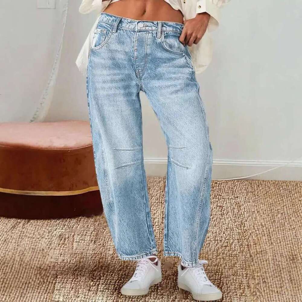 2025 Women's Vintage Patchwork Jeans Basic Fashion Pocket Straight-Leg Slacks Loose-Fit Pants
