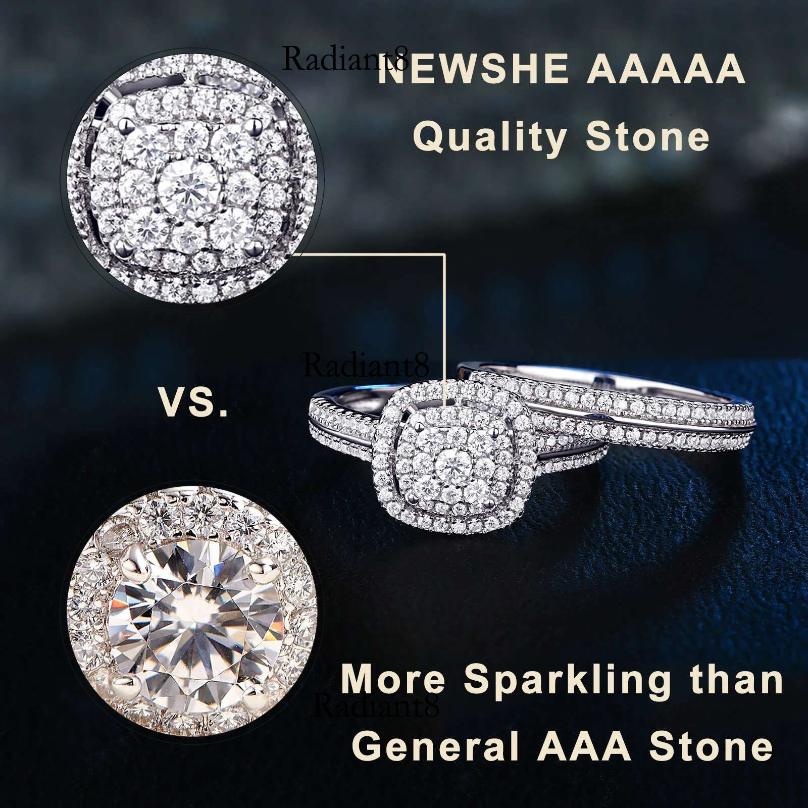 Newshe 2Pcs Wedding Rings for Women Solid Sterg Sier Engagement Ring Bridal Set 1.6Ct Halo Round Cut AAAAA Zircon