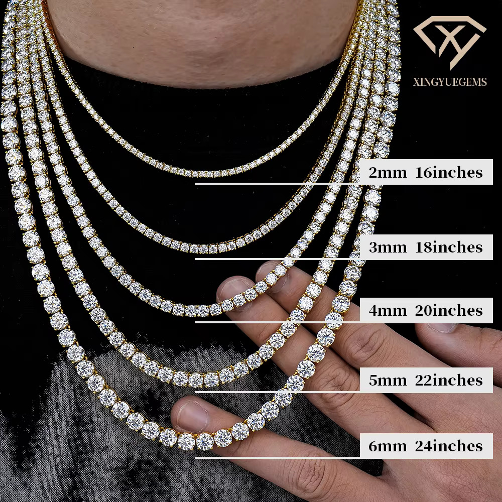 Wholesale Men Women Ice Gold Plated S Sterg Sier Tennis Hiphop Necklace Jewelry Vvs Dia Mossanite Moissanite Chain