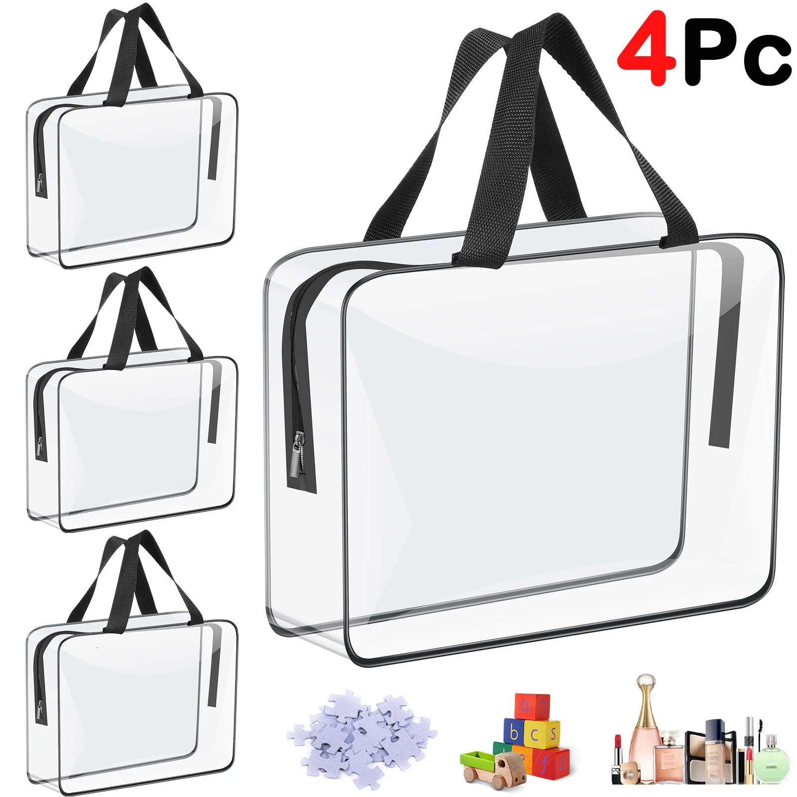 4/6Pcs PVC Makeup Storage Bags Portable Large Capacity Waterproof Clear Organizer Bag with Zipper for Travel Washing Household 250303