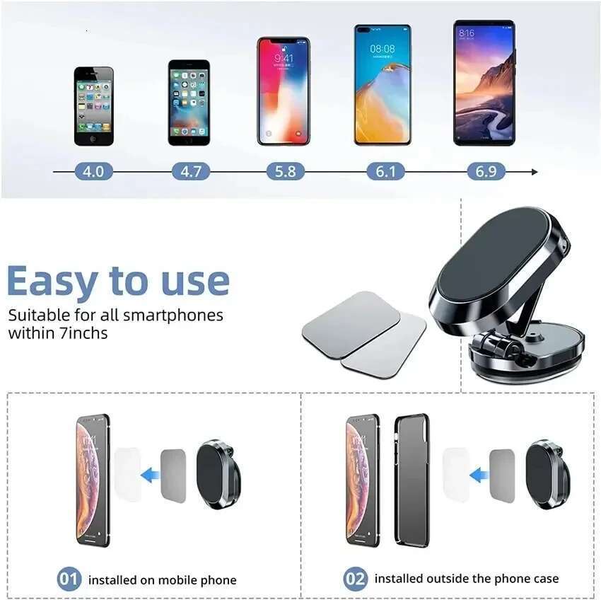 Universal Magnetic Car Holder Folding Strong Magnet Mount Mobile Metal Stand GPS Phone Bracket for IPhone Samsung