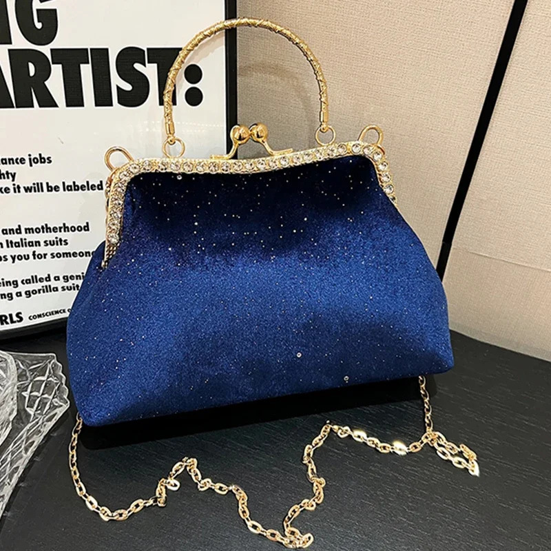 Retro Evening Bag Women Handbags Vintage ner Purple Blue Chain Shoulder Bags Lock Shell Clip Crossbody Female Purse 250303