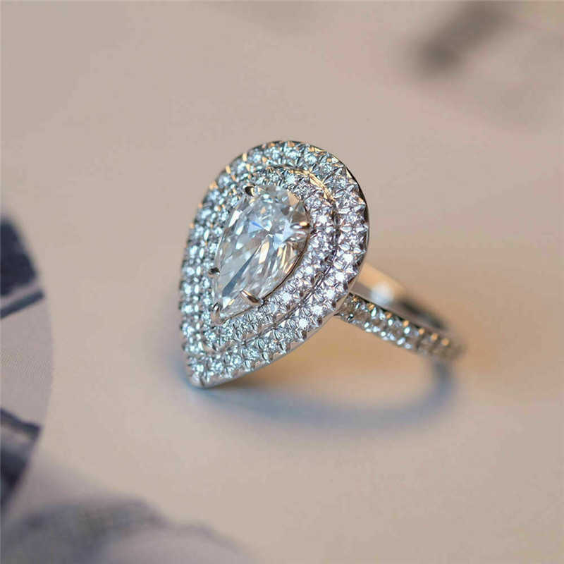 Couple Rings New Water Drop Ring Sparkling Pear shaped Simulation Womens Diamond Ring Micro inlaid Zircon Proposal Ring F1254 H25303