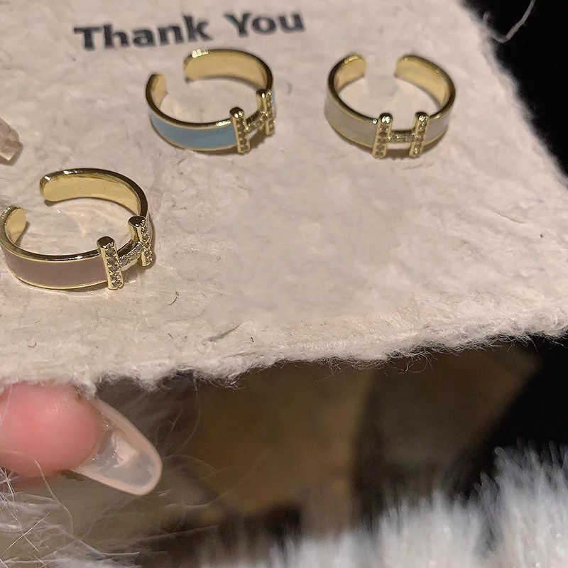 Couple Rings Rising Sun Letter H Ring Enamel Drip Oil Zirconia High Grade Open Ins Niche French Internet Red Ring Finger Ring H25303