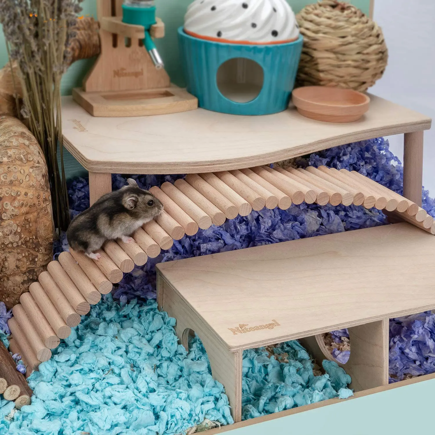 Hamster Ladder Toy Small Pet Wooden Ladder Bridge Toy Bur-free Bite Resistant Natural Wood Hamster Parrot Ladder Toy for Gerbils