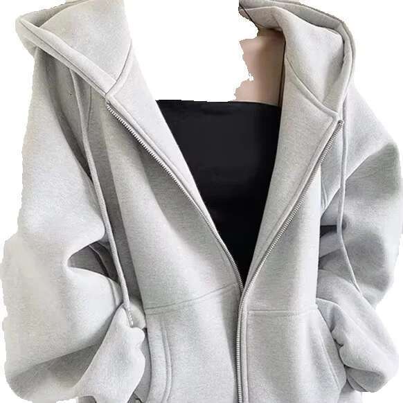 Women's Plus Size Spring And Autumn Casual Cardigan With Loose Zipper Printed Terry Fabric Hoodies