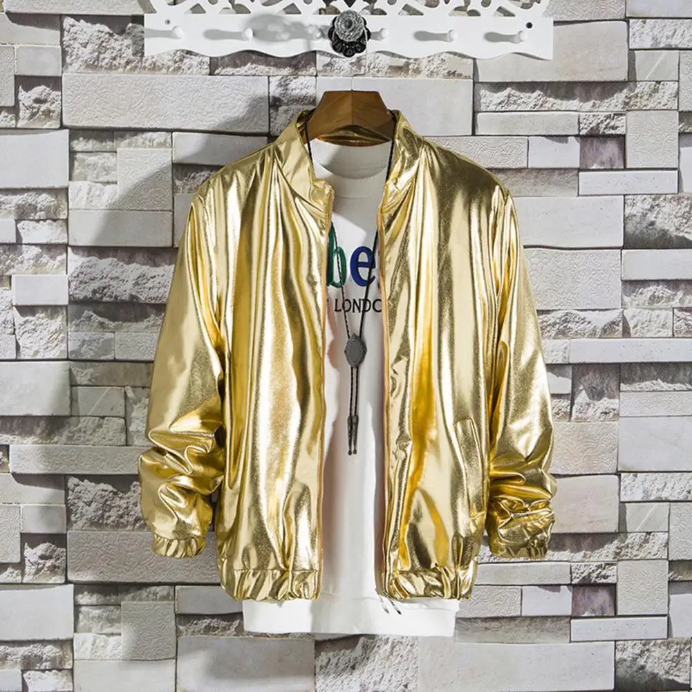 Mens Sparkling Long Sleeve Jacket Outerwear Keep Warm Cotton Blend Coat Autumn Shining Zipup Streetwear Daily Wear 250304