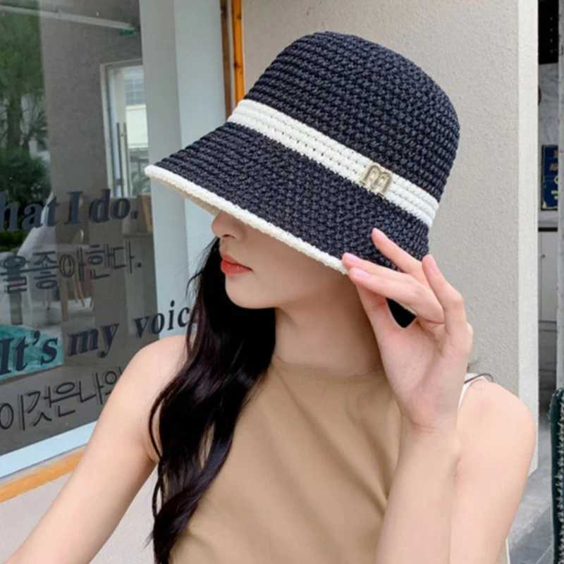 1 new outdoor UV protection sun hat for summer women foldable bucket basin sunscreen C hollow stitched Panama fisherman hatXJ250304