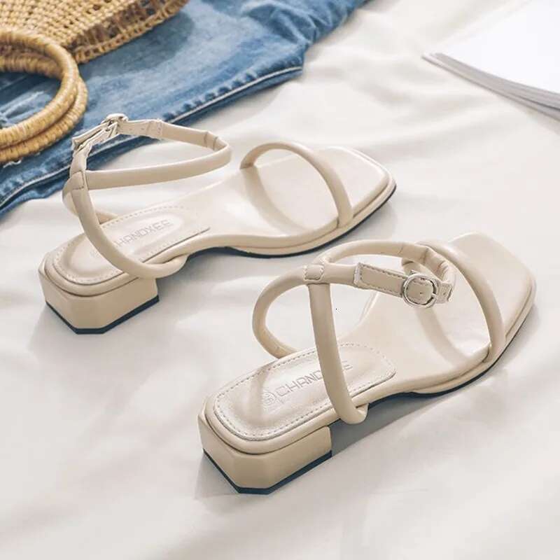 Women Comfort Shoes Clear Heels 2025 Sandals Female Beige New Low Girls Medium Sexy Summer Fashion sandals for female