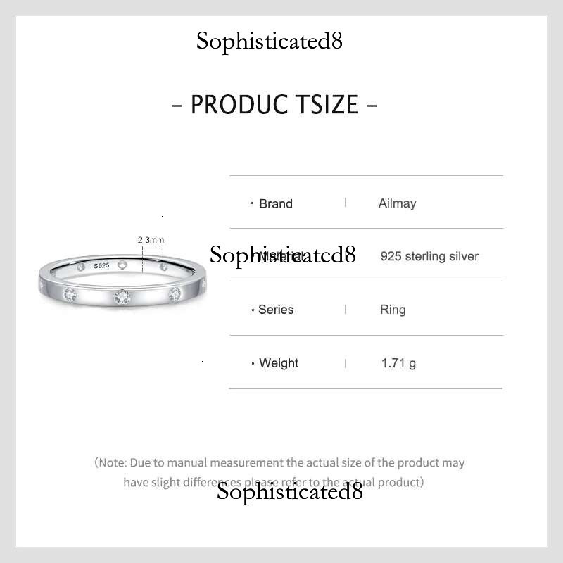 Ailmay Real Sterg Sier Simple Zirconia Geometric Design Stackable Finger Ring For Women Anniversary Fine Jewelry Gift