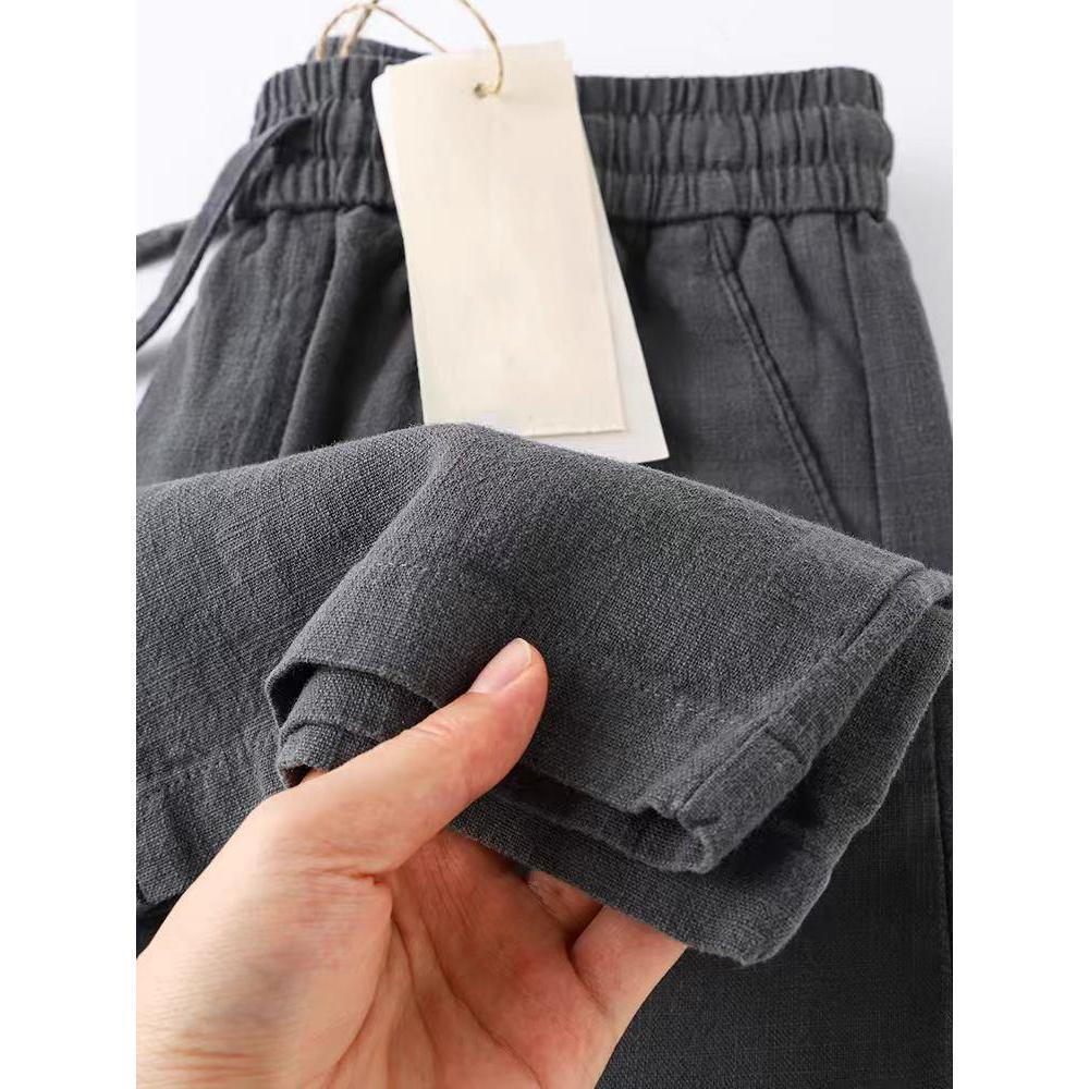 Men's Pants Straight Casual Cotton Linen Men Wide Leg Lightweight Baggy Sweatpants Male Ankle-Length Walking Trousers Work