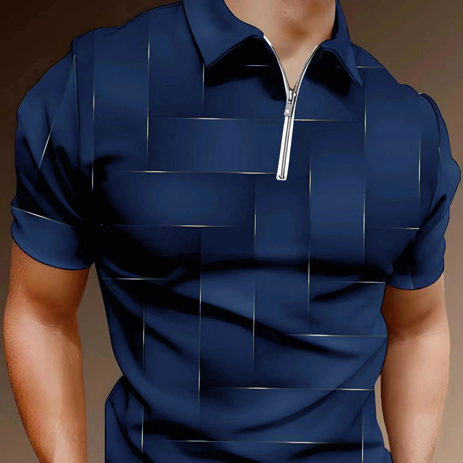 Retro gold checkered pattern 3D printed mens zipper polo shirt summer fashion short sleeved top 2025 Harajuku streetwear li 250304