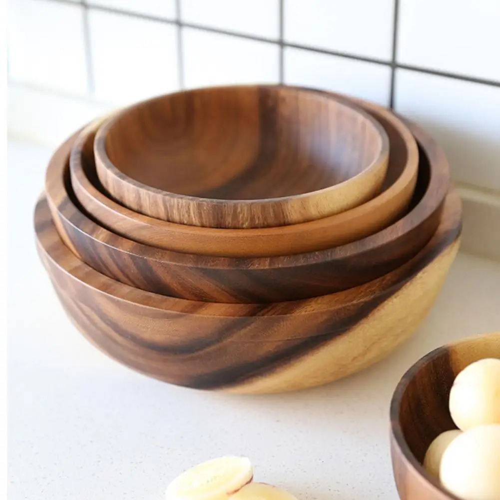 High quality environmentally friendly polished salad bowl practical Japanese wooden soup kitchen supplies 250303