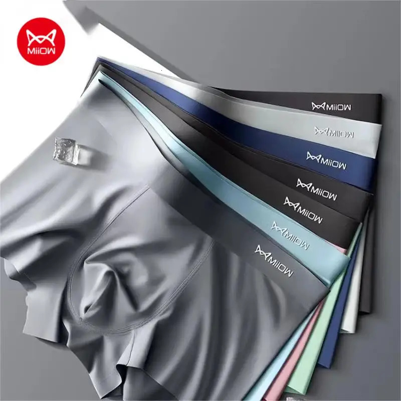 MIIOW 3Pcs Ice Silk Man Underwear Boxer Metal Fiber Antistatic Men Underpants Seamless Cut Hem Mens Panties Boxers Shorts Trunk 250303
