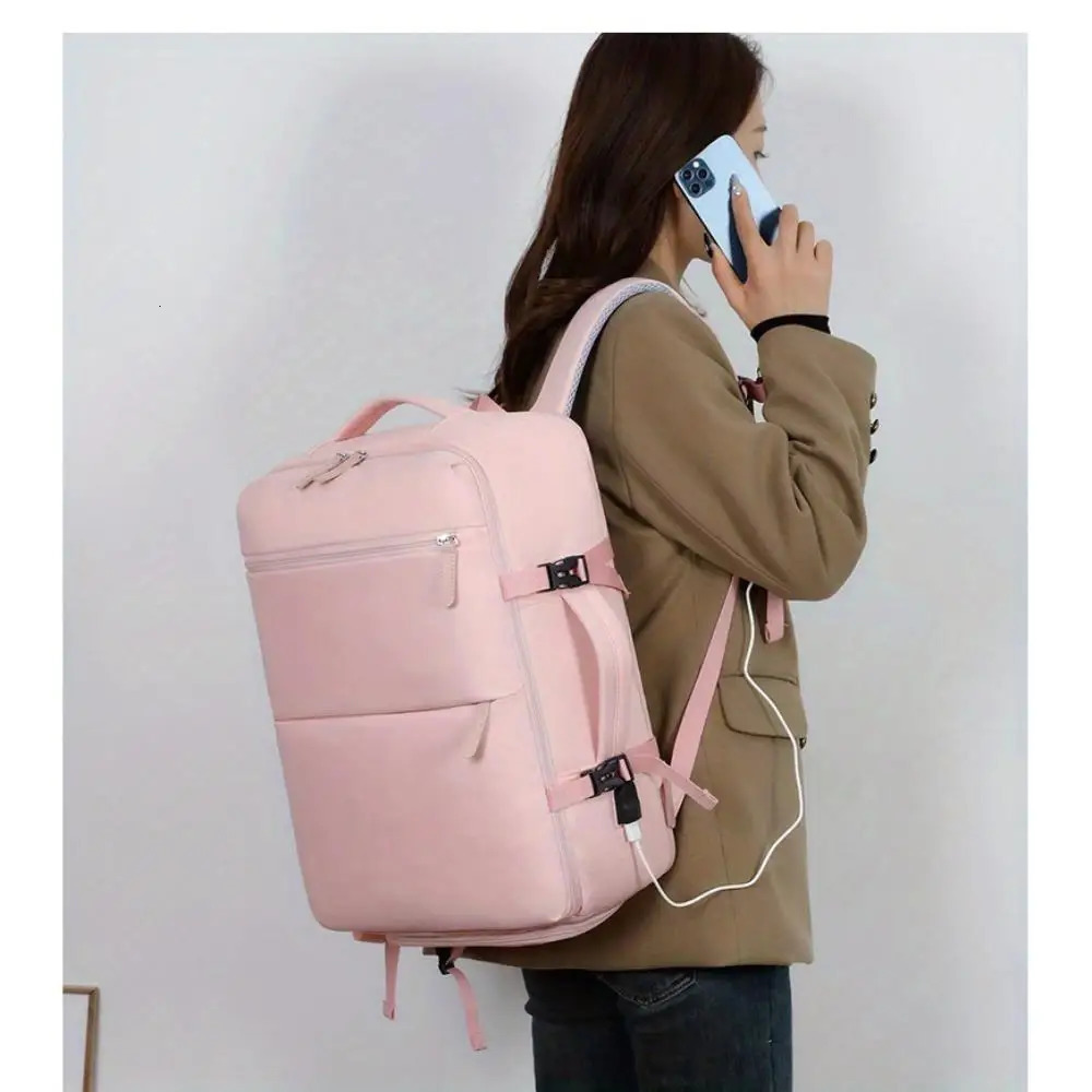 Ship from US Womens Travel Backpack with USB Charger Shoe Pocket FlightApproved Large Capacity Bag 250304FBB