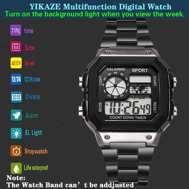 Luxury mens wrist multifunctional LED digital alloy Str classic Busin mens 7-color luminous sports shoesXJ250304