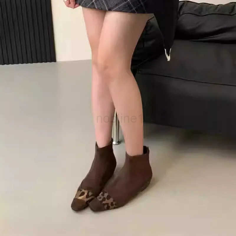 Bailamos Round Toe Wen Ankle Boots Flock Sock Botas Wedge Mid H Fion Short Boots Side Zipper Black Brown Khaki Dress Sh Z250304