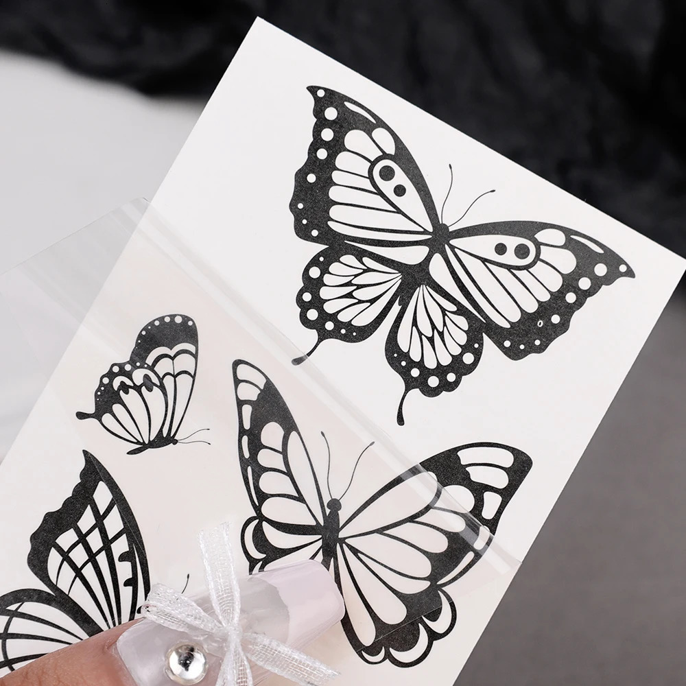 Black Butterfly Temporary Tattoo Stickers 30 piecesset 3D Transfer Waterproof Leg Arm Female Body 250219