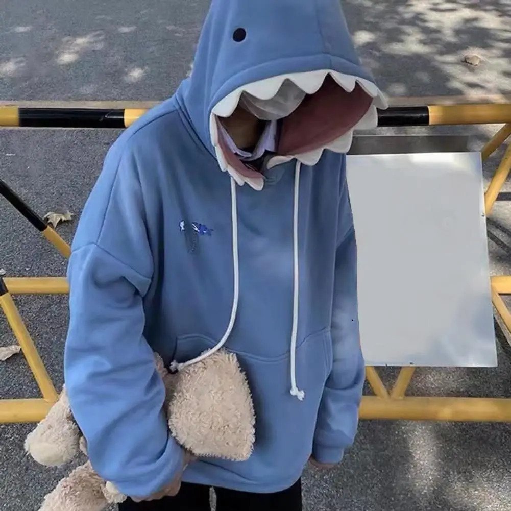 Autumn Winter Funny Shark Patchwork Hoodies Men and Women Kawaii Sweatshirt Fashion Casual Pullover School Oversized Clothes 250304