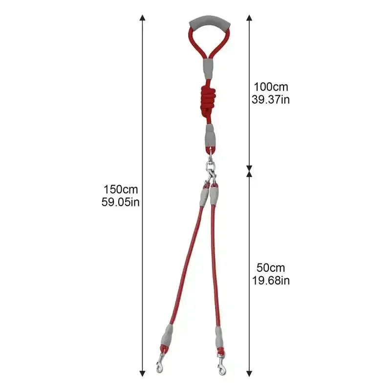 Pet dual head dog walking rope one drag two traction rope anti winding and detachable Leads for Hands Rope for Medium Large Dog