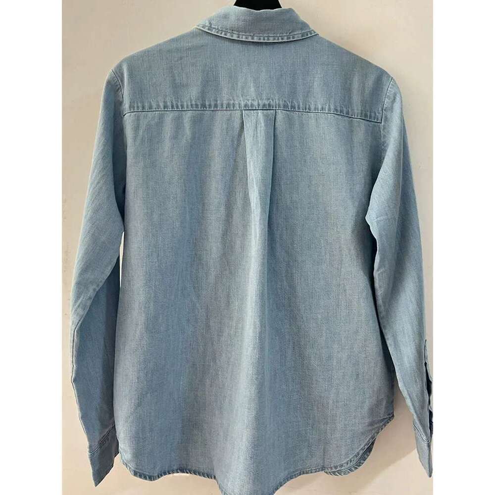 Women's Long Sleeve Irregular Denim Blouse Turn-Down Collar 2025 Summer New Female All-Match Single Breasted Shirt With Pocket