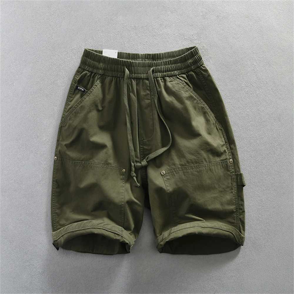 2025 Summer mens shorts cotton 100% Elasticated waist Casual Cargo pants Breathable wrinkle-resistant work pants man trousersT250304