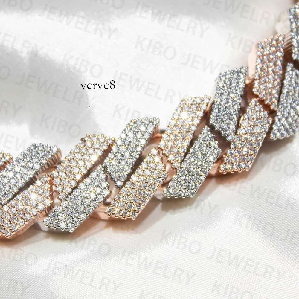 Iced Out Two Tone Vvs Necklace Sterg Sier Rose Gold Plated Big Huge 18Mm Cuban k Moissanite Chain