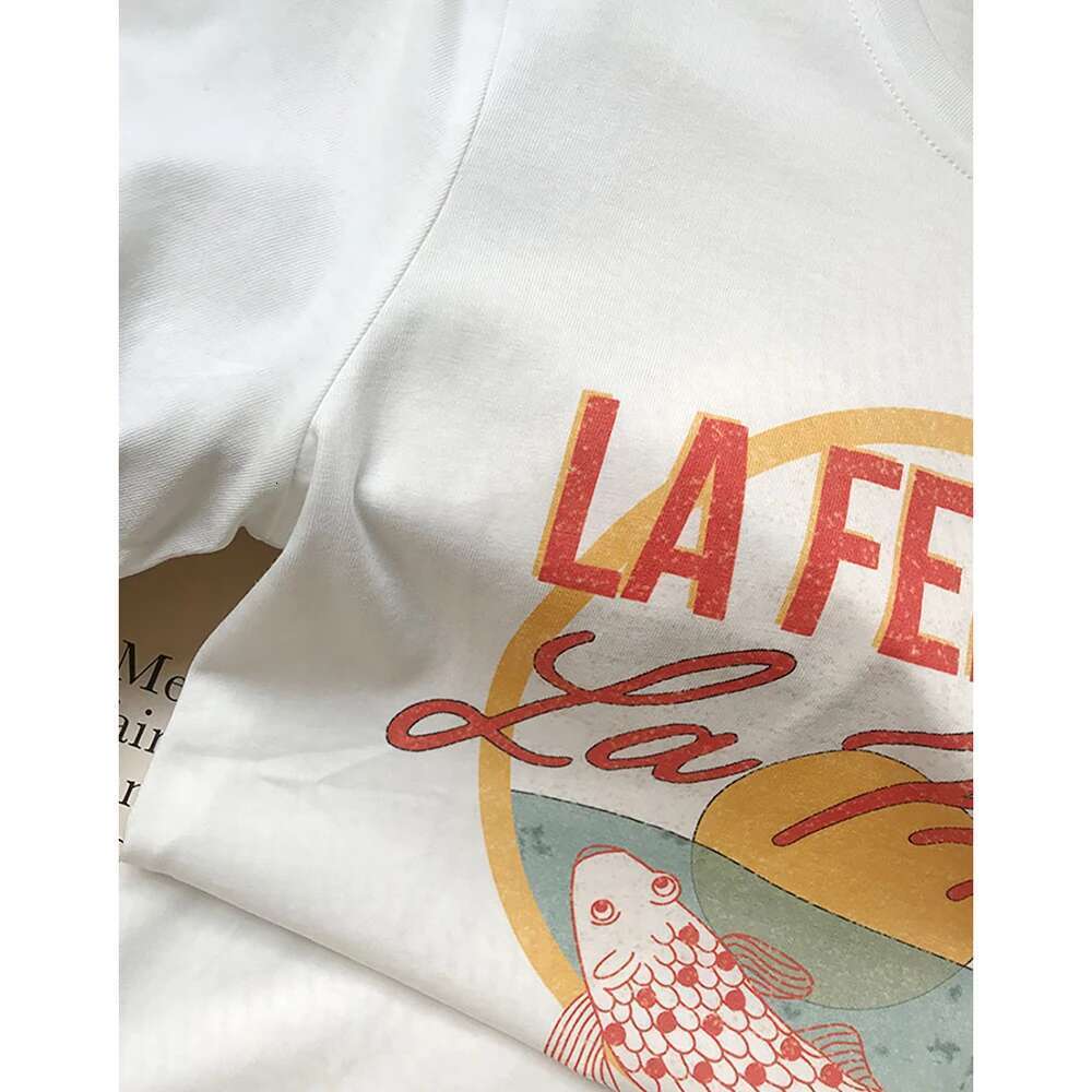 Fish Sea Letter Graphic Print Women T-Shirt Summer Short Sleeve Loose Lady Pullover Classic Casual Vintage Femme Top