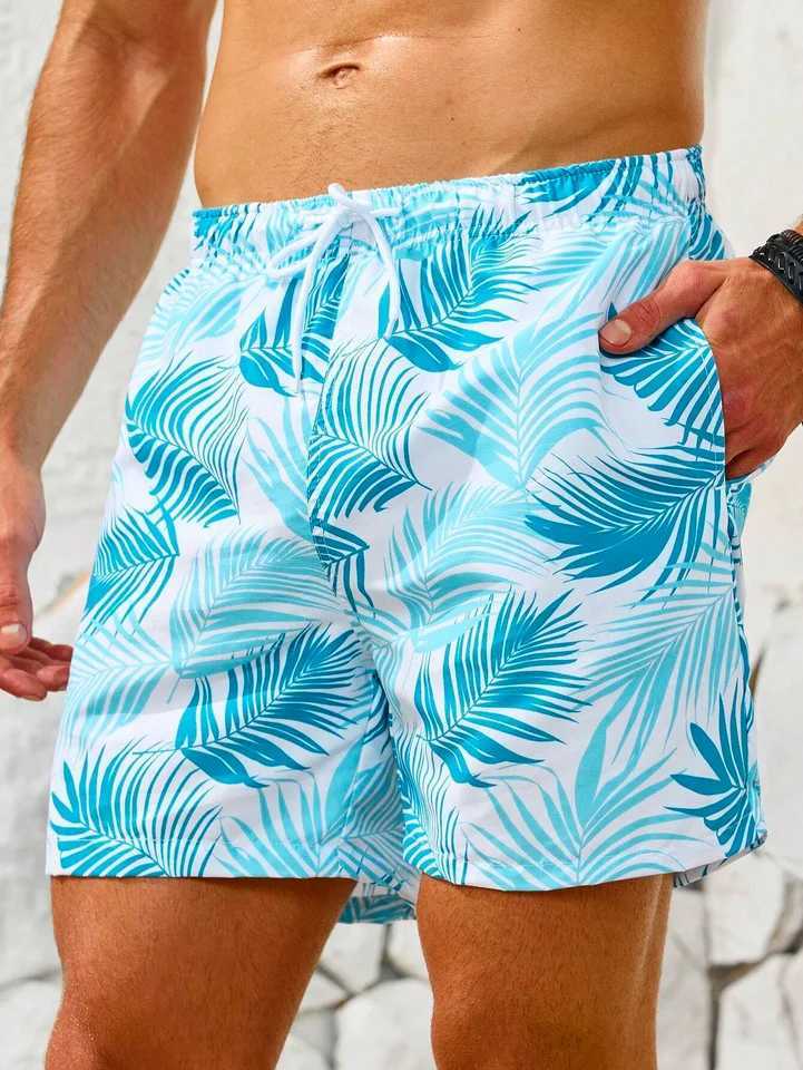 Mens Loose Beach Shorts With Drawstring And Breathable Polyester Shorts Summer 3d Coconut Tree Print Casual Surfing ShortsT250304