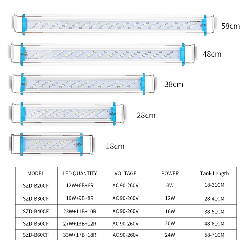 4 Rows Aquarium Lights 3-color Fish Tank Lamp Accessories 18-58CM Clamp Lamp 5730 LED Fish Tank Landscaping Aquarium Lighting
