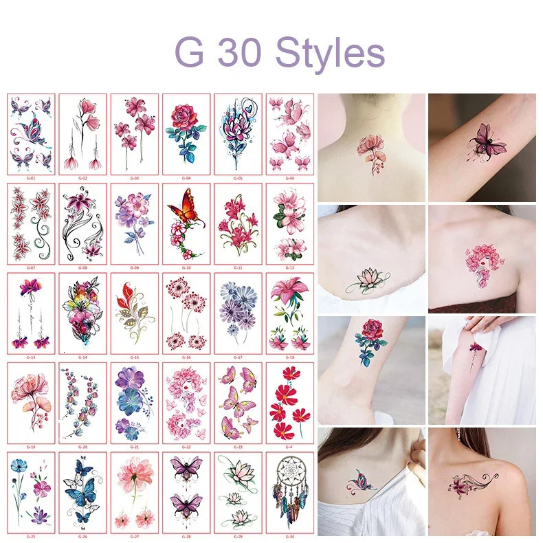 30pcsset Temporary Tattoos Sexy Tattoo for Woman Hands Arm Body Waterproof Female 250219