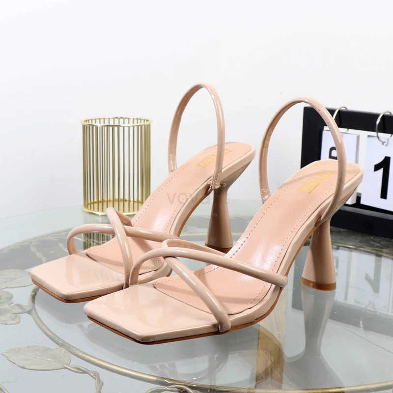 wen sandals 2022 autumn new plus-size wens shoes square toe rear strap set foot high-heeled sandal stiletto elegant h Z250304