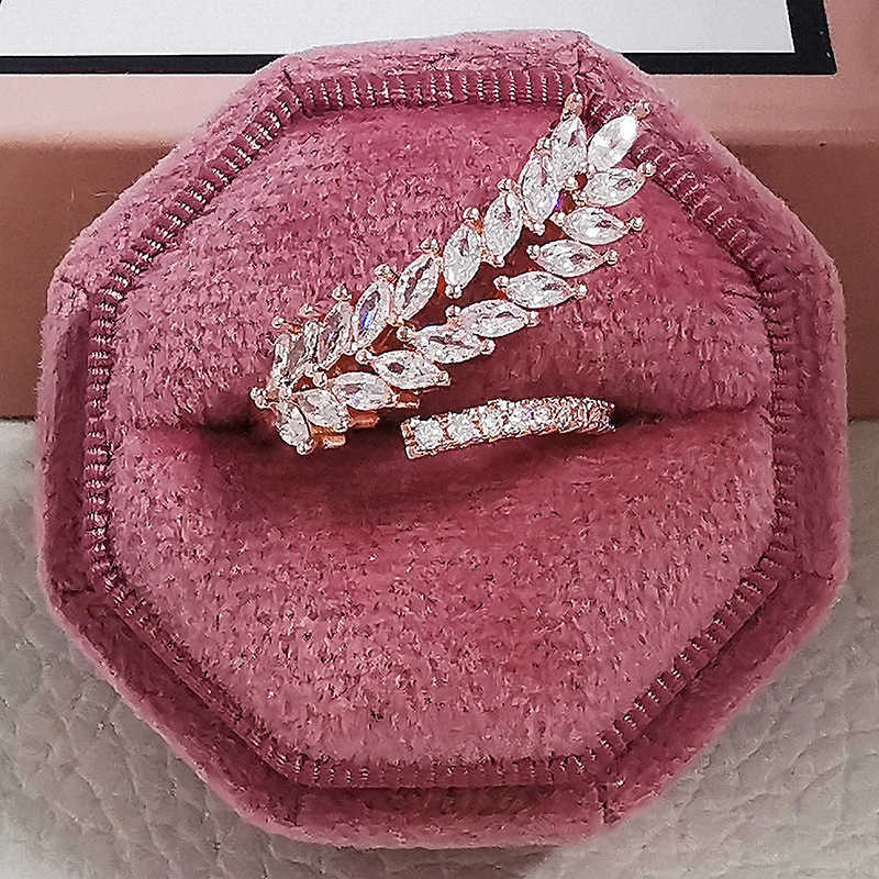 Couple Rings Fashion personality creative leaves lady ring multi-color opening adjustable inlaid AAA zircon r5099 H25303