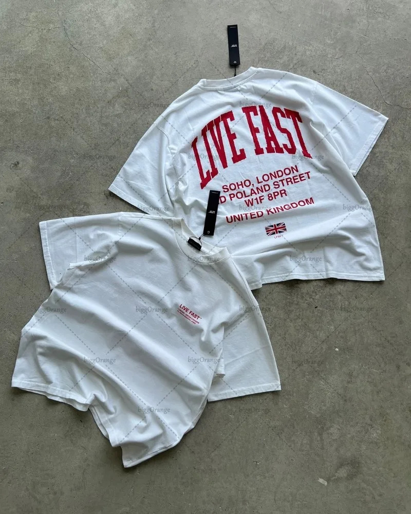 American Retro Hip-hop Oversized T-shirt Harajuku Letter Print Casual Loose Top Men Street Fashion Clothing Pure Cotton 250304