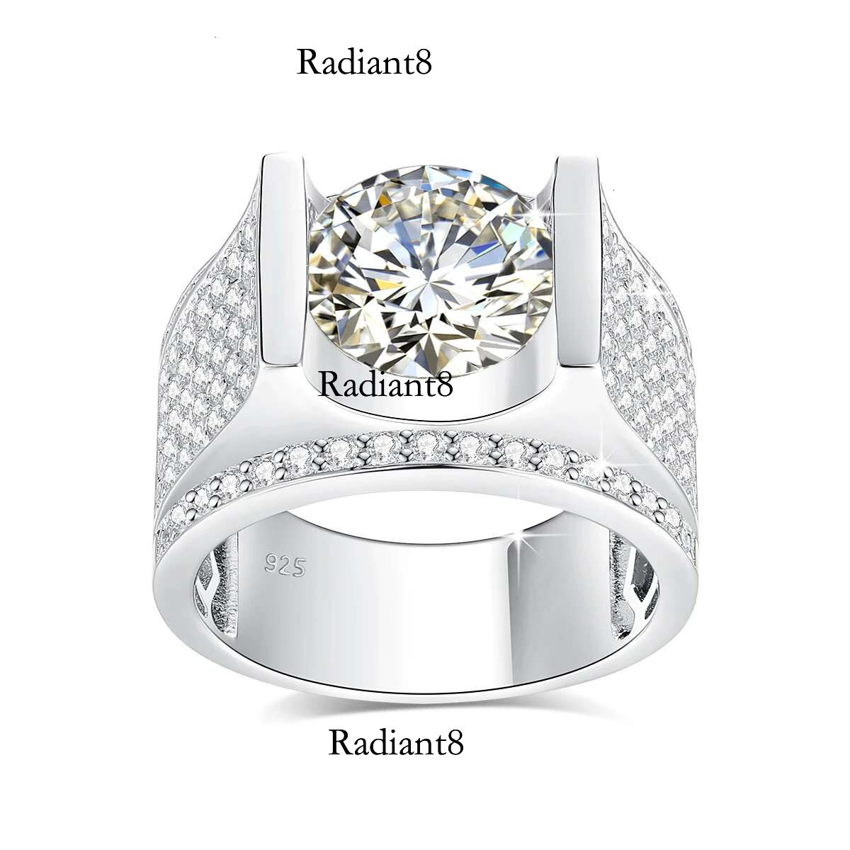 High Quality Real Sier Mens Ring Moissanite 4ct 10mm Round Cut Hip Hop Wedding Jewelry With Certificate Man Engagement Gift
