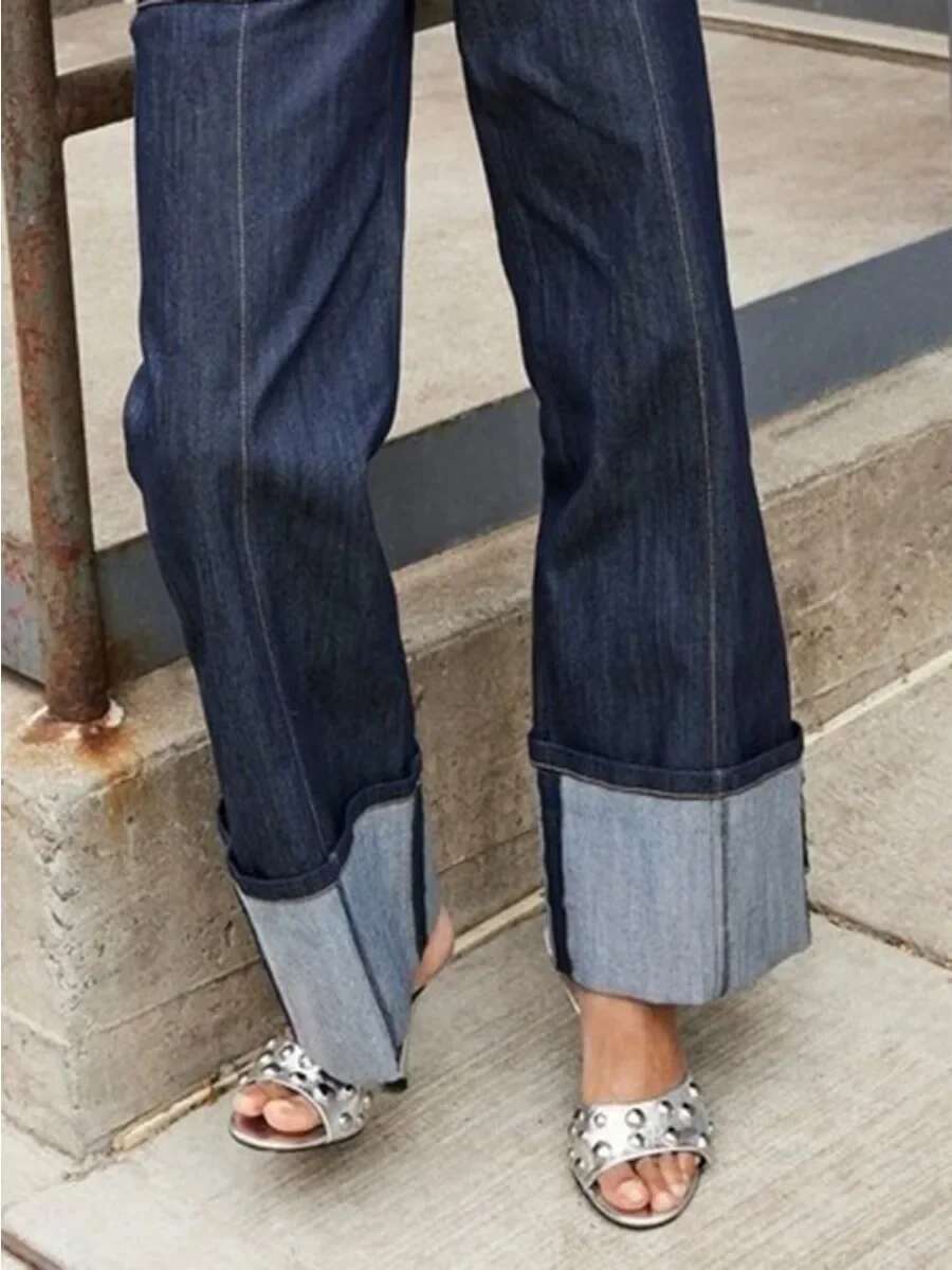 Modigirl 2024 Autumn Winter Women's Denim Pants Fashion Split-Joint High Waisted Straight Leg Streetwear Women Jeans Trousers