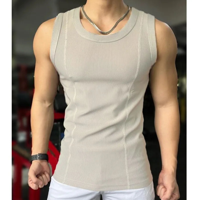 Mens Casual Tank Top Summer Fitness Training Elastic Base Layer Sleeveless Sports Vest bodybuilding gym t shirt men 250304