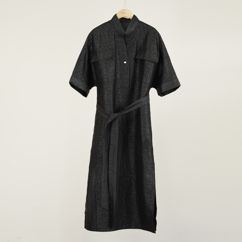 K7190 Mulberry silk Xiangyun yarn old material dress new style short-sleeved dress 26 momme Xiangyun yarn dress