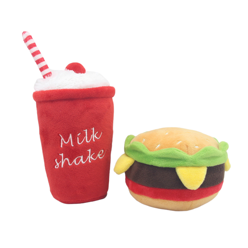 Plush Squeaky Dog Toys Hamburgers, French Fries, Pizza, Food Shaped Puppy Toys with Squeakers, Food Themed Toys for Small Medium Large Dog Breeds E13