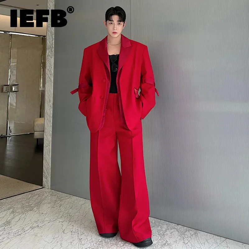 IEFB Korean Style Mens Suits Single Breasted Detachable Blazers Straight Solid Color Wide Leg Male Suit Pants Autumn 9C7738 250303