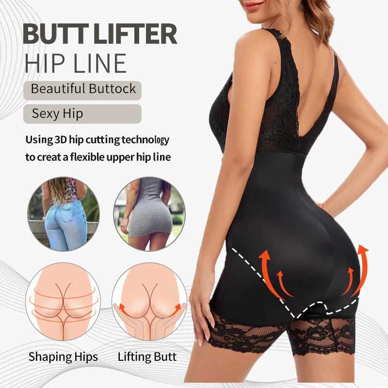 Womens Full Body Shapewear Sexy V Neck Bodysuit Slimming Belly Lace Patchwork Underwear Waist Trainer Modeling Strap CorsetXJ250304