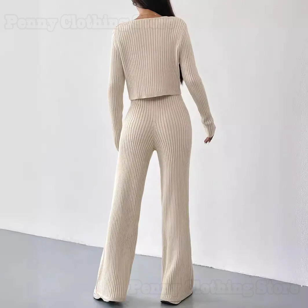 2024 Womens Clothing European And American Spring Autumn Casual Straight Pants VNeck Suit 250225