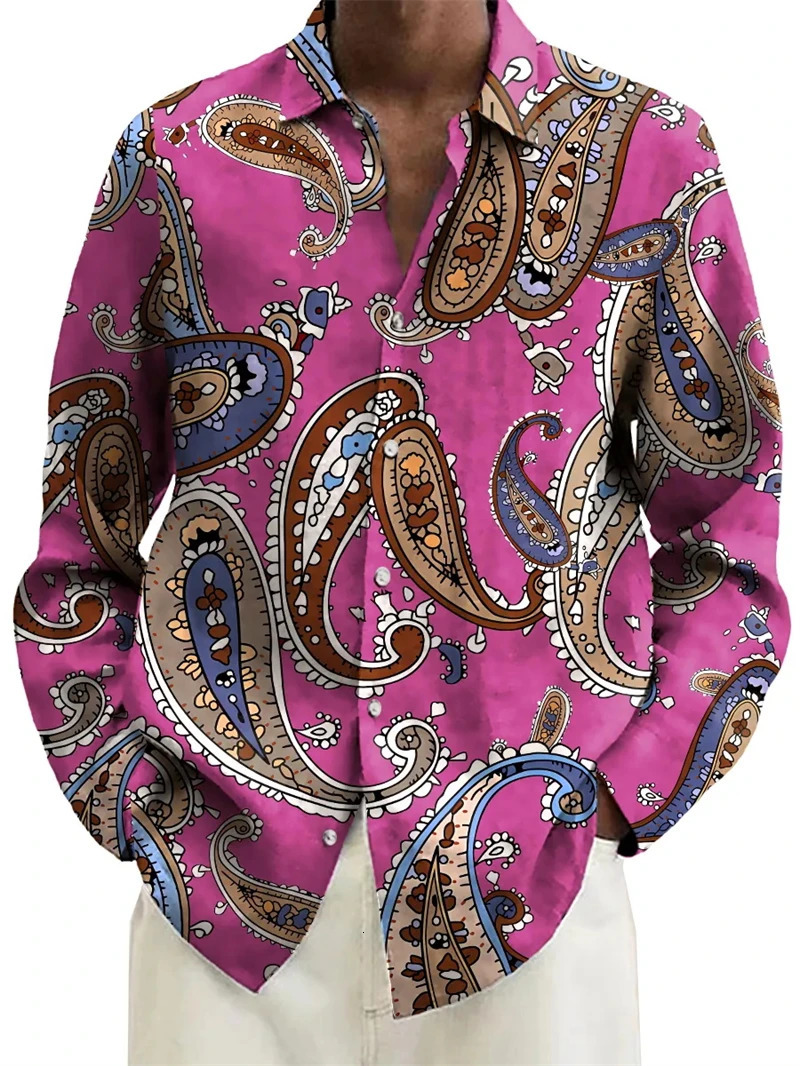 Paisley Graphic Mens Shirt 3D Print Floral Shirt Men Women Autumn Long Sleeved Blouse Lapel Button Unisex Oversize Street Tops 250227