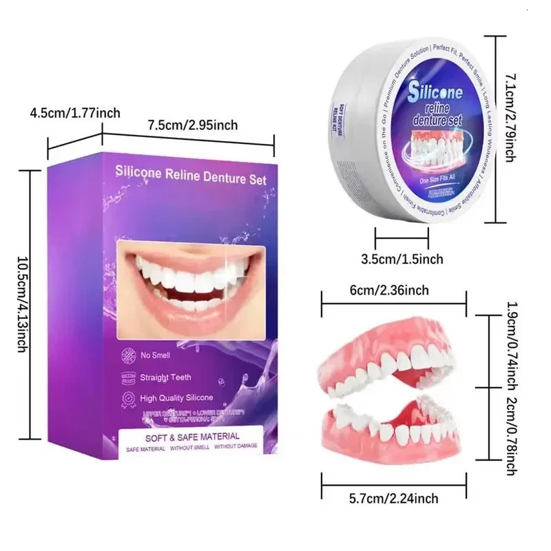 Silicone Denture Set Fit Temporary Orthodontic Teeth Dentures Fake Tooth Oral Hygiene Care Whitening Dentures Simulation Braces 250228