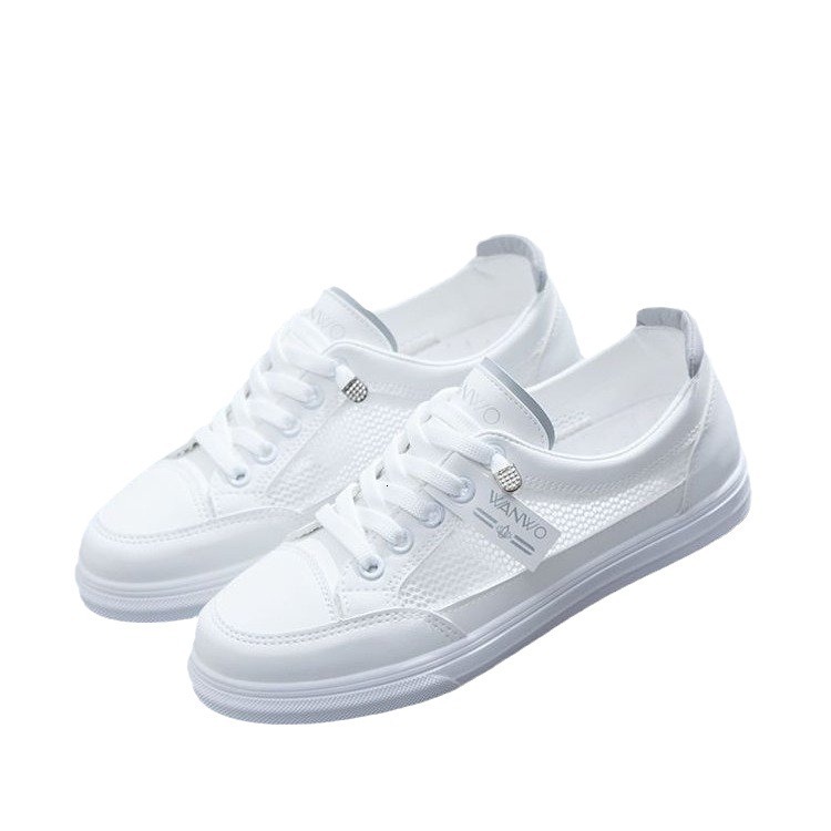 2025 new summer thin mesh breathable single student flat bottom casual designer women's shoes round toe easy to match women's white sports s