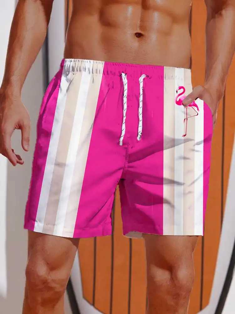 2024 Summer 3D Prints Hawaiian Vacation Style Printing Shorts Mens Casual Board Shorts Swim Trunks Drawstring Breathable ShortT250304